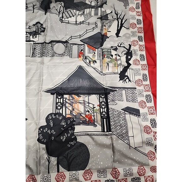 new RARE Chinese SILK SCARF Sizhou China scene with gift box 33" square size - Picture 9 of 9